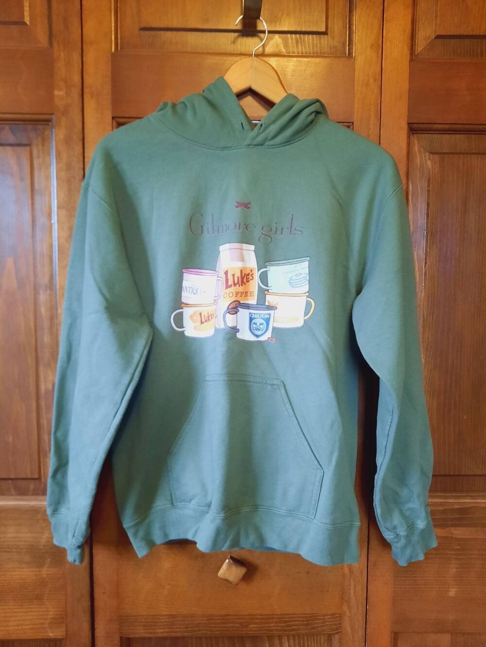Gilmore Girls Olive Green Coffee Mug Graphic Hoodie Sweatshirt Size Small